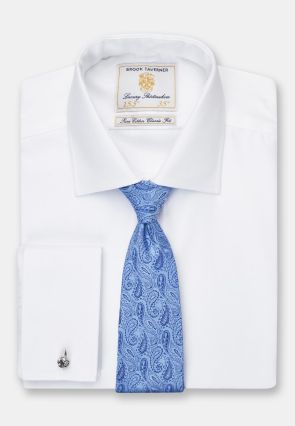 Tailored Fit  Double Cuff White Herringbone Cotton Shirt