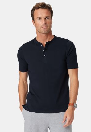 Askrigg Navy Pure Cotton Henley T-Shirt