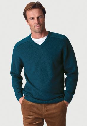 Barton Teal Lambswool V-Neck Jumper