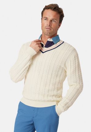 Benjamin Ecru Cotton V-Neck Cricket Style Jumper