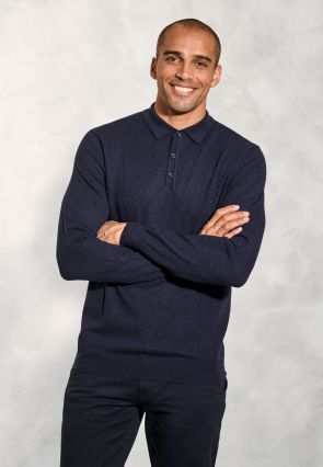 Bennett Navy Pure Cotton Long Sleeve Polo Shirt