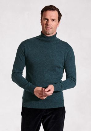 Petrol Cashmere Roll Neck Jumper