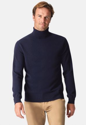 Navy Cashmere Roll Neck Jumper