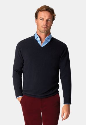 Navy Cashmere V-Neck Jumper