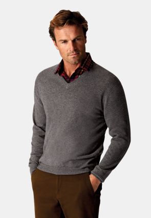 Charcoal Cashmere V-Neck Jumper