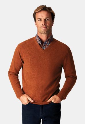 Burnt Orange Cashmere V-Neck Jumper