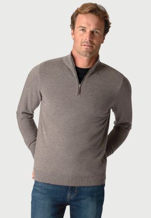 Taupe Cashmere Zip Neck Jumper