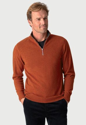 Burnt Orange Cashmere Zip Neck Jumper