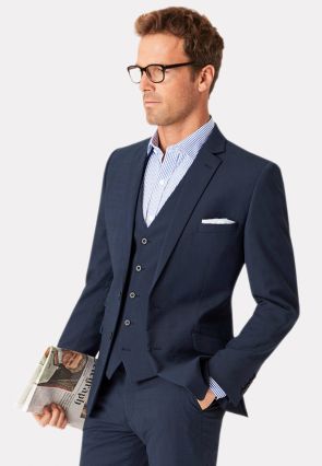 Tailored Fit Cassino Navy Check Washable Suit - Waistcoat Optional