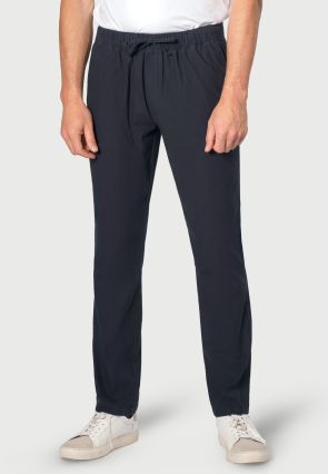 Regular Fit Cowdrey Navy Linen Cotton Stretch Drawcord Trouser