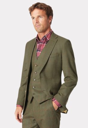 Regular Fit Dalton Olive Check Wool Suit Jacket