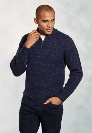 Dobbs Navy Zip Neck lambswool Jumper