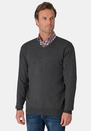 Dorset Charcoal Cotton Merino V-Neck Jumper