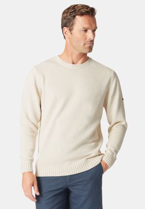 Earby Ecru Cotton Crew Neck Jumper