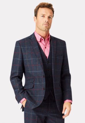 Tailored Fit Haincliffe Blue Check Wool Suit - Waistcoat Optional