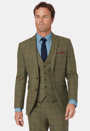 Tailored Fit Haincliffe Green Check Wool Suit Jacket