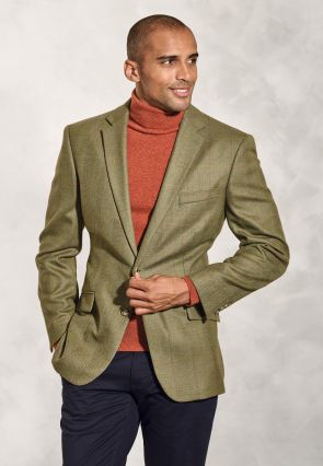 Regular Fit Helsinki Olive Check Pure New Wool Tweed Jacket