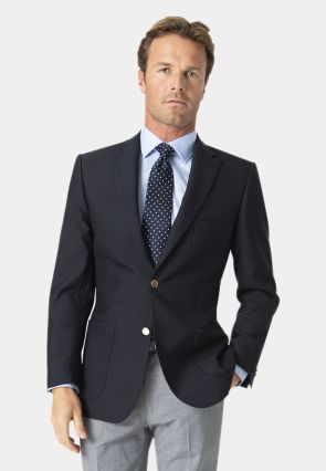 Regular Fit Henley Navy Wool Blend Blazer