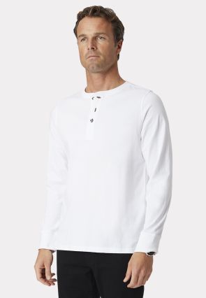 Holkham White Pure Cotton Long Sleeve Henley T-Shirt