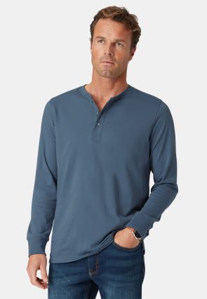 Holkham Airforce Blue Pure Cotton Long Sleeve Henley T-Shirt