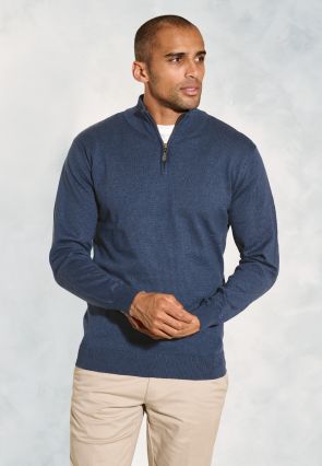 Kirby Blue Cotton ThermoliteÂ® Zip Neck Jumper