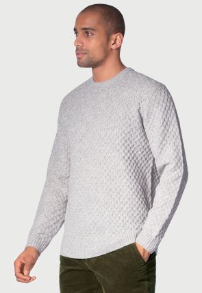 Lune Winter White Lambswool Lattice Stitch Crew Neck Jumper