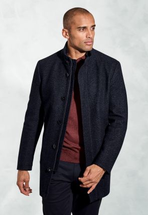 Mercer Navy Herringbone Wool Blend Car Coat