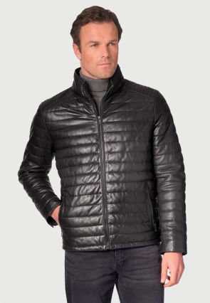 New Forest Black Leather Baffle Jacket