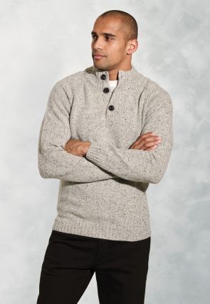 Norton Oatmeal Button Neck Lambswool Jumper