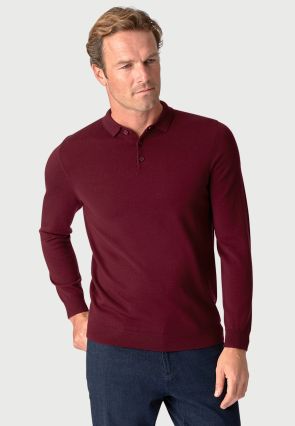 Plockton Wine Merino Wool Long Sleeve Polo Shirt