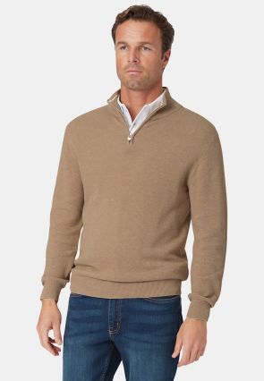 Ricky Sand Pique Knit Zip Neck Jumper