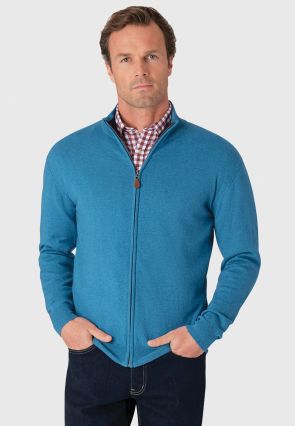 Somerset Sea Blue Cotton Merino Zip Cardigan