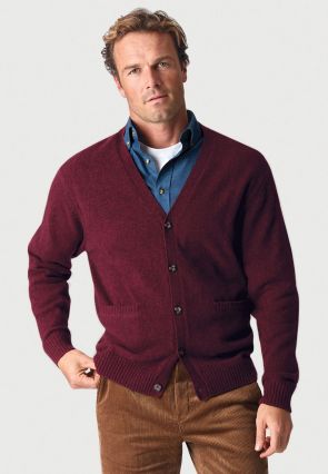 Tatham Wine Lambswool Button Through Cardigan