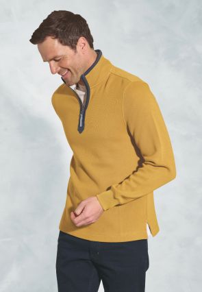 Turner Mustard Fine Rib Cotton Zip Neck Sweatshirt