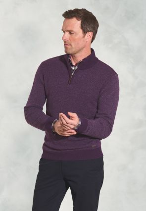 Watson Plum Zip Neck Lambswool Jumper