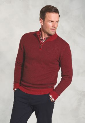 Watson Burgundy Zip Neck Lambswool Jumper