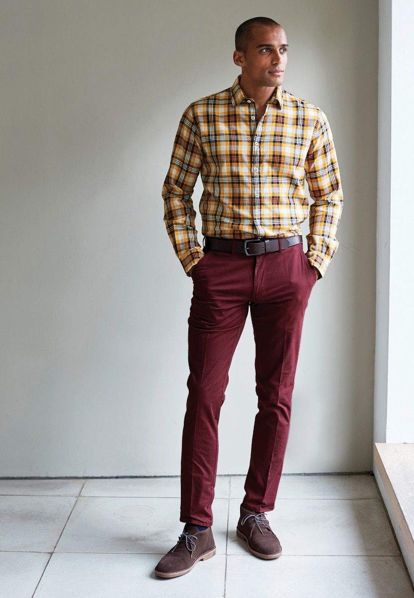 Regular and Tailored Fit Wine Non-Iron Cotton Stretch Chino