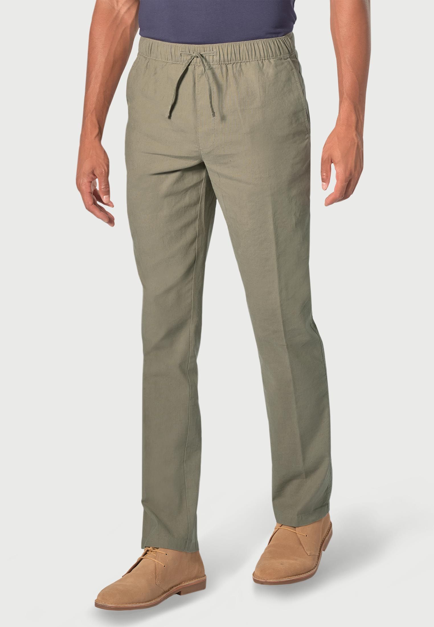 Regular Fit Khaki Linen Cotton Stretch Trouser