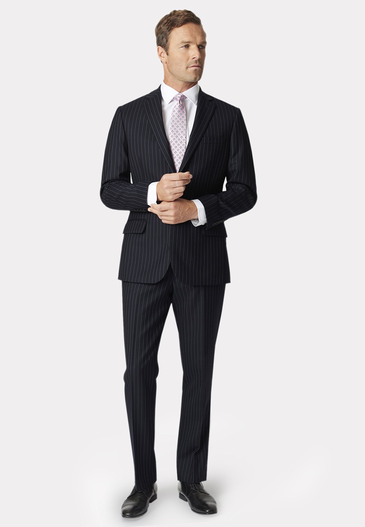 Regular Fit Navy Pinstripe Wool Suit
