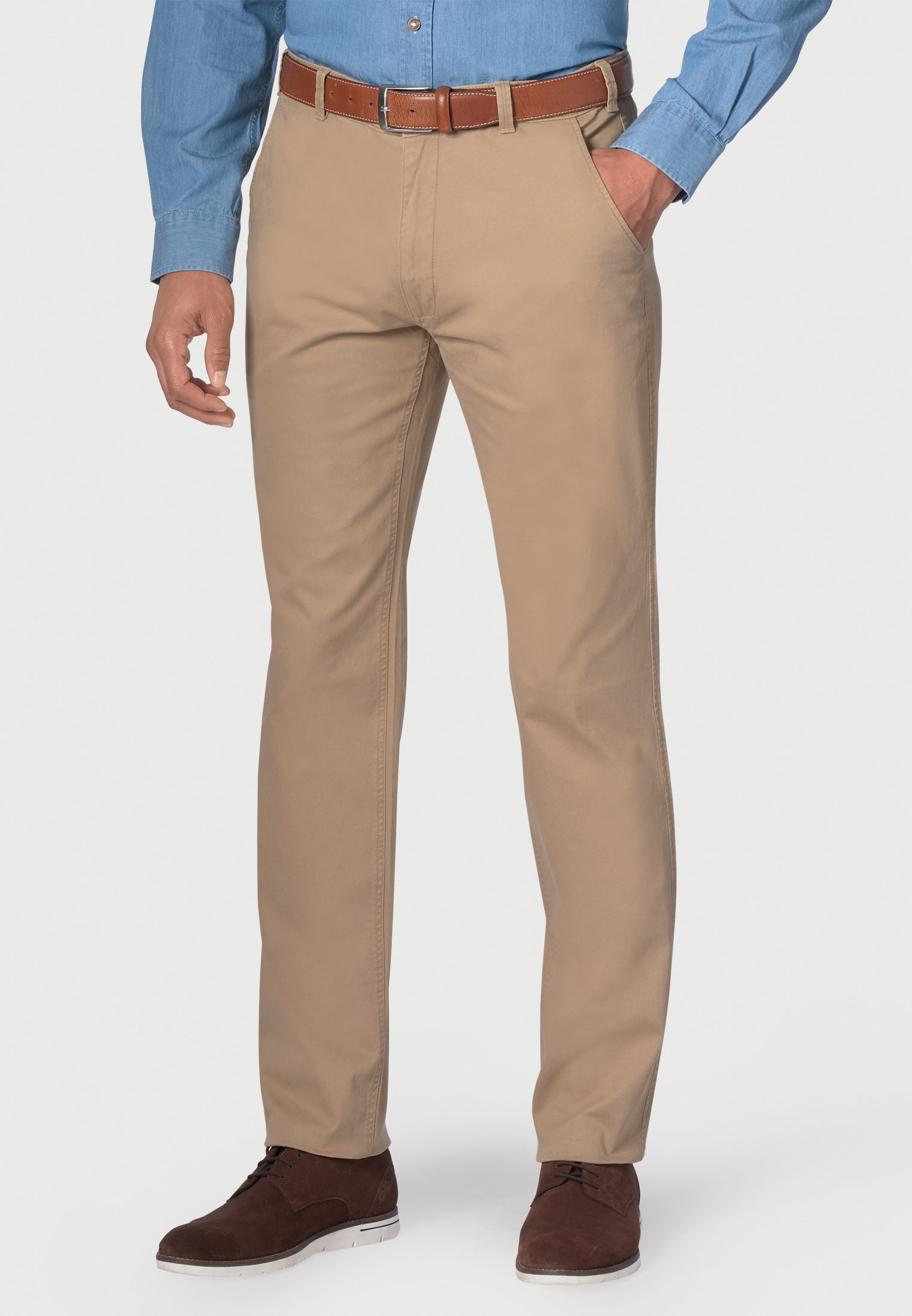 Regualr and Tailored Fit Sand Cotton Stretch Chino