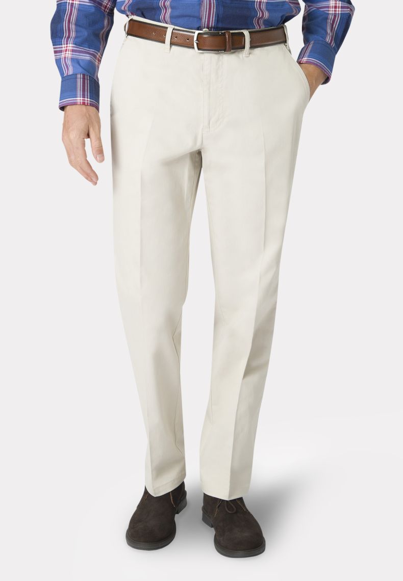 Regular and Tailored Fit Stone Cotton Stretch Chino