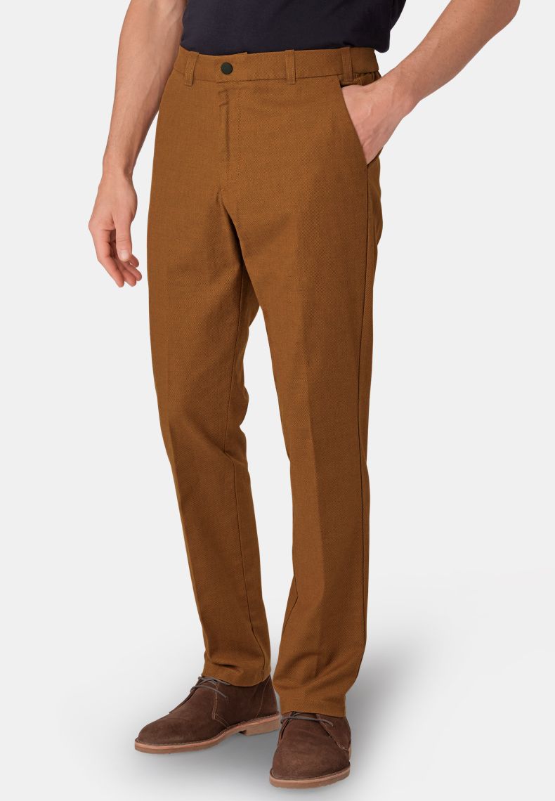 Regular and Tailored Fit Caramel Cotton Stretch Trouser