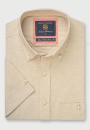 Regular Fit Cream Dobby Short Sleeve Cotton Linen Shirt