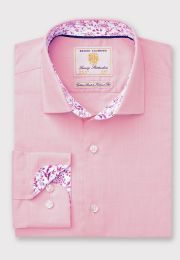 Tailored Fit Pink Herringbone Cotton Stretch Shirt