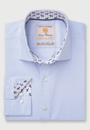 Tailored Fit Sky Blue Herringbone Cotton Stretch Shirt