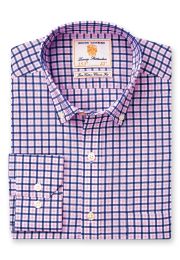 Tailored Fit Navy and Pink Check Cotton Oxford Shirt