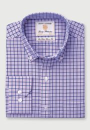 Regular Fit Navy and Lilac Check Cotton Oxford Shirt