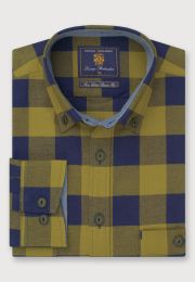 Regular Fit Lime and Navy Check Cotton Shirt