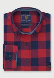 Regular Fit Red and Navy Check Cotton Shirt