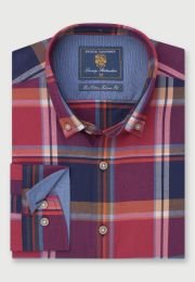Tailored Fit Wine Check Cotton Shirt